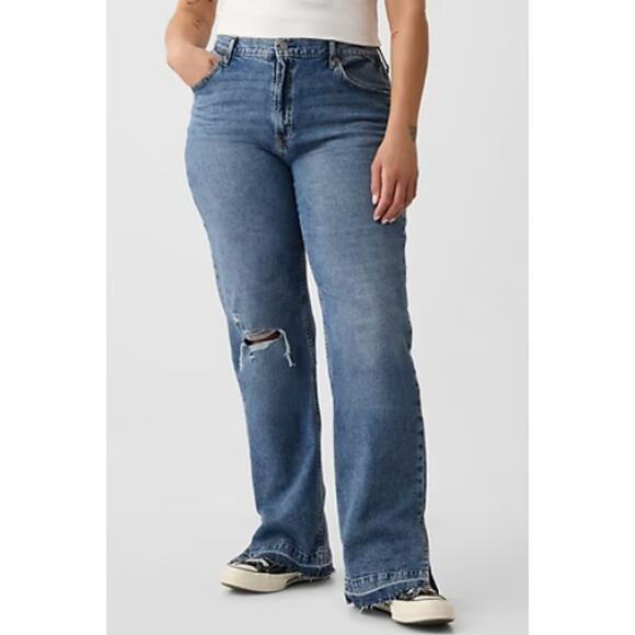 GAP Mid Rise '90s Loose Jeans NWT Women's Sz 34/18R Medium Wash Distressed Chic - Picture 1 of 9